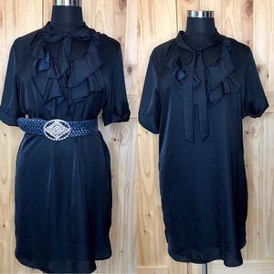 Gap black shift dress w ruffle neckline
